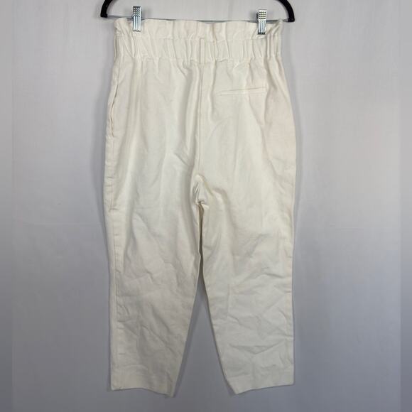 Zara Ivory High Rise Paperbag Jean Pants 100% Cotton Size Medium - Picture 5 of 7